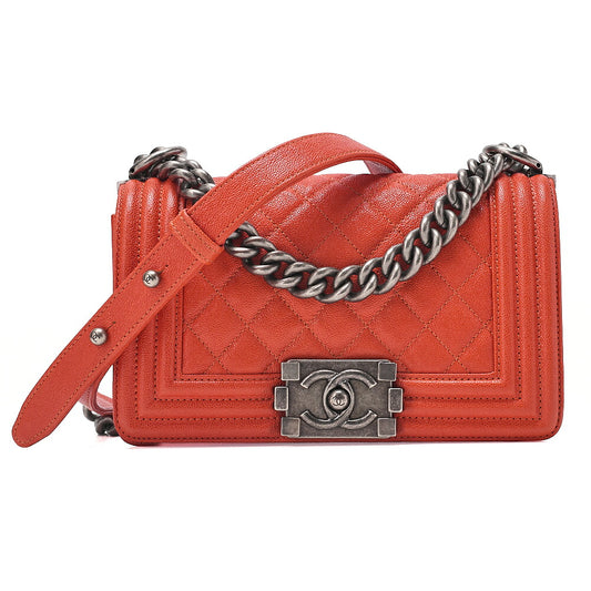 CHANEL Caviar Skin Matelasse Boy Chanel 20 Chain Shoulder Pink Orange Silver-Tone Hardware, Pre-Owned