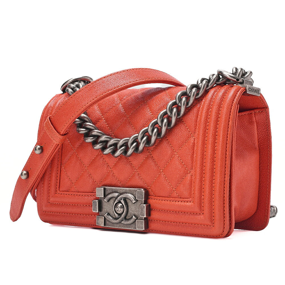 CHANEL Caviar Skin Matelasse Boy Chanel 20 Chain Shoulder Pink Orange Silver-Tone Hardware, Pre-Owned