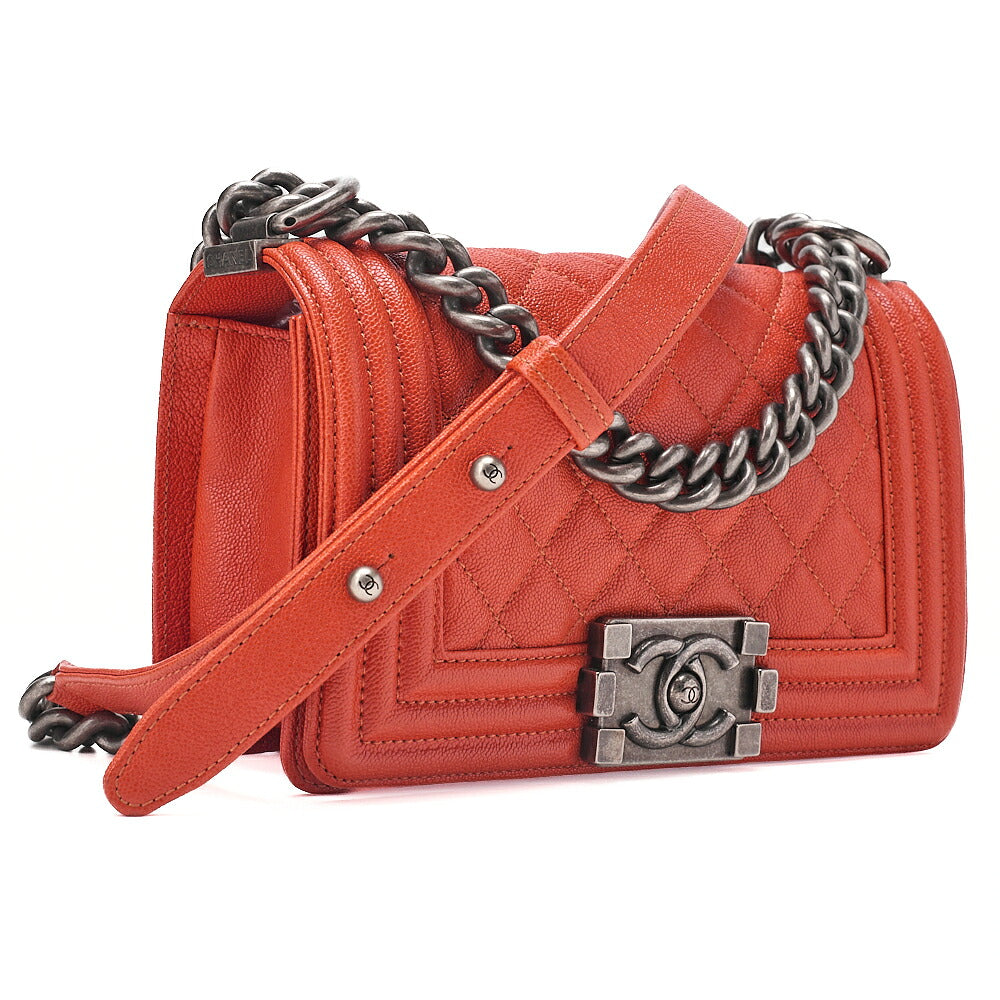 CHANEL Caviar Skin Matelasse Boy Chanel 20 Chain Shoulder Pink Orange Silver-Tone Hardware, Pre-Owned