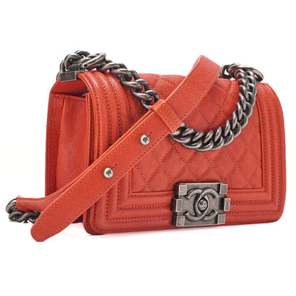 CHANEL Caviar Skin Matelasse Boy Chanel 20 Chain Shoulder Pink Orange Silver-Tone Hardware, Pre-Owned