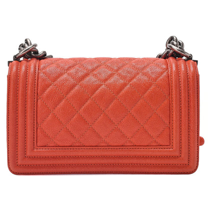 CHANEL Caviar Skin Matelasse Boy Chanel 20 Chain Shoulder Pink Orange Silver-Tone Hardware, Pre-Owned
