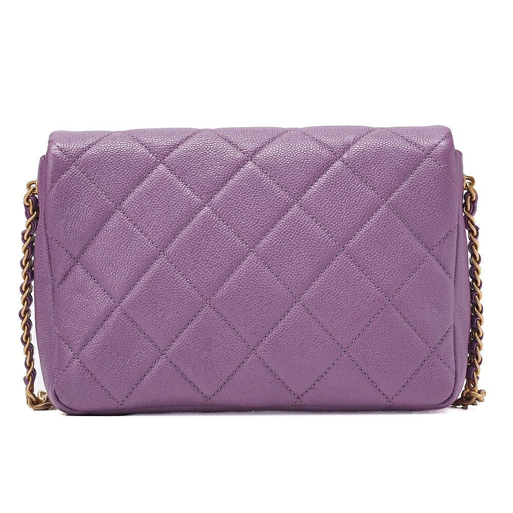 CHANEL Caviar Skin Turn Lock Single Flap Chain Shoulder Purple Gold-Tone Hardware, Pre-Owned