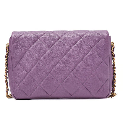 CHANEL Caviar Skin Turn Lock Single Flap Chain Shoulder Purple Gold-Tone Hardware, Pre-Owned