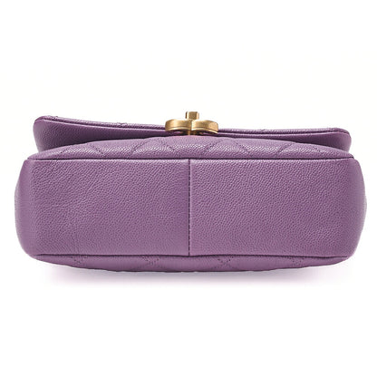 CHANEL Caviar Skin Turn Lock Single Flap Chain Shoulder Purple Gold-Tone Hardware, Pre-Owned