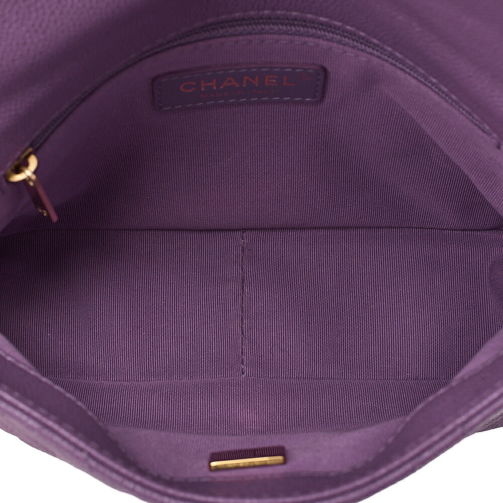 CHANEL Caviar Skin Turn Lock Single Flap Chain Shoulder Purple Gold-Tone Hardware, Pre-Owned