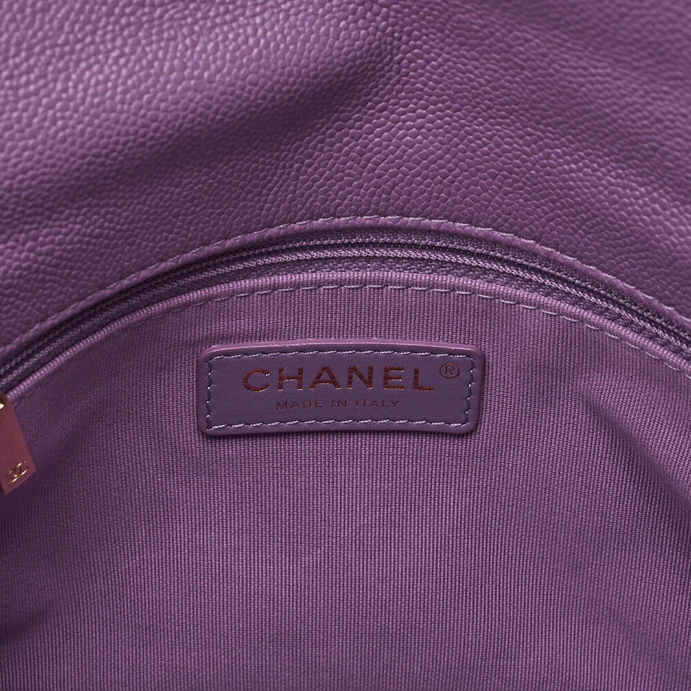 CHANEL Caviar Skin Turn Lock Single Flap Chain Shoulder Purple Gold-Tone Hardware, Pre-Owned