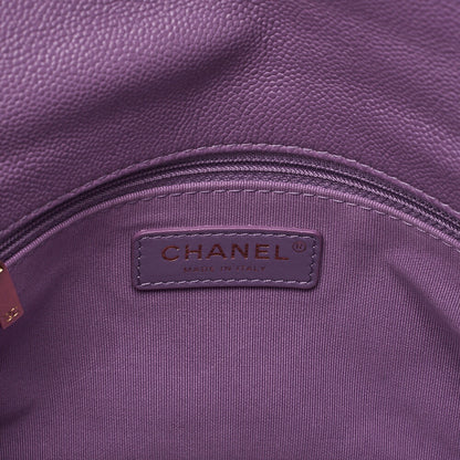 CHANEL Caviar Skin Turn Lock Single Flap Chain Shoulder Purple Gold-Tone Hardware, Pre-Owned