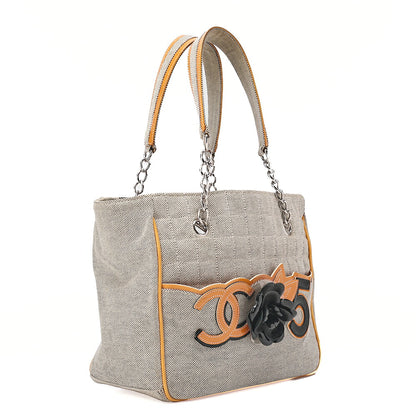 CHANEL Tote Bag Choco Bar Camellia No.5 Canvas x Enamel Gray x Yellow x Black Silver-Tone Hardware, Pre-Owned