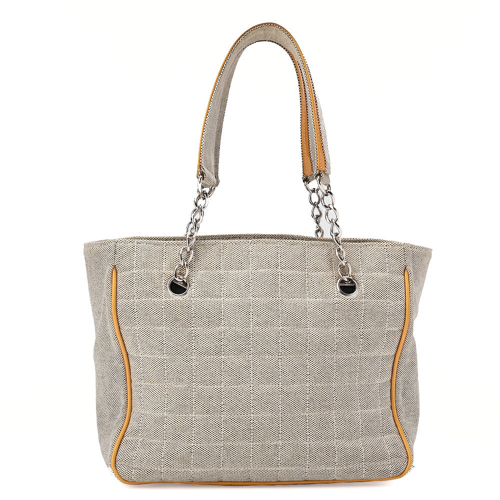 CHANEL Tote Bag Choco Bar Camellia No.5 Canvas x Enamel Gray x Yellow x Black Silver-Tone Hardware, Pre-Owned
