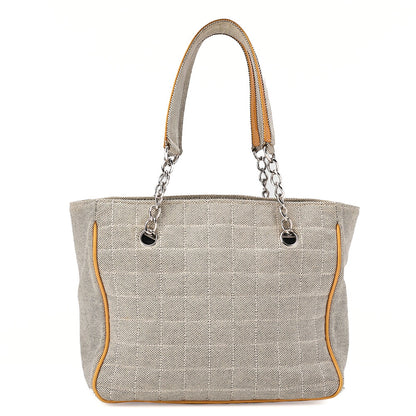 CHANEL Tote Bag Choco Bar Camellia No.5 Canvas x Enamel Gray x Yellow x Black Silver-Tone Hardware, Pre-Owned