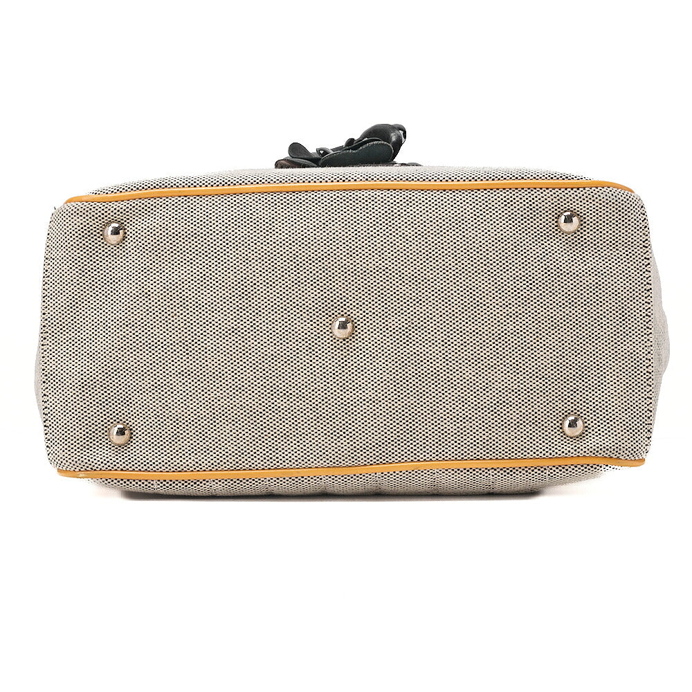 CHANEL Tote Bag Choco Bar Camellia No.5 Canvas x Enamel Gray x Yellow x Black Silver-Tone Hardware, Pre-Owned