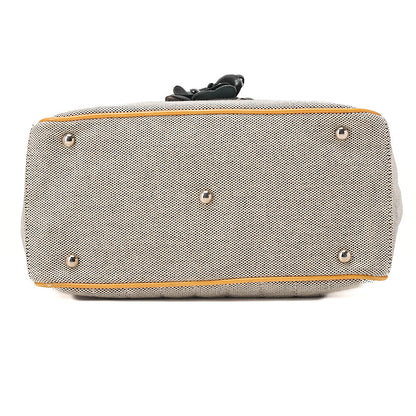 CHANEL Tote Bag Choco Bar Camellia No.5 Canvas x Enamel Gray x Yellow x Black Silver-Tone Hardware, Pre-Owned