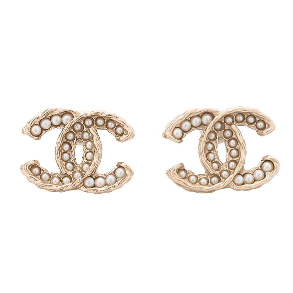 CHANEL Coco Mark Earrings A14B GP x Faux Pearl Gold Gold Plated-Tone Hardware, Pre-Owned