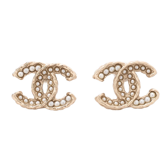 CHANEL Coco Mark Earrings A14B GP x Faux Pearl Gold Gold Plated-Tone Hardware, Pre-Owned