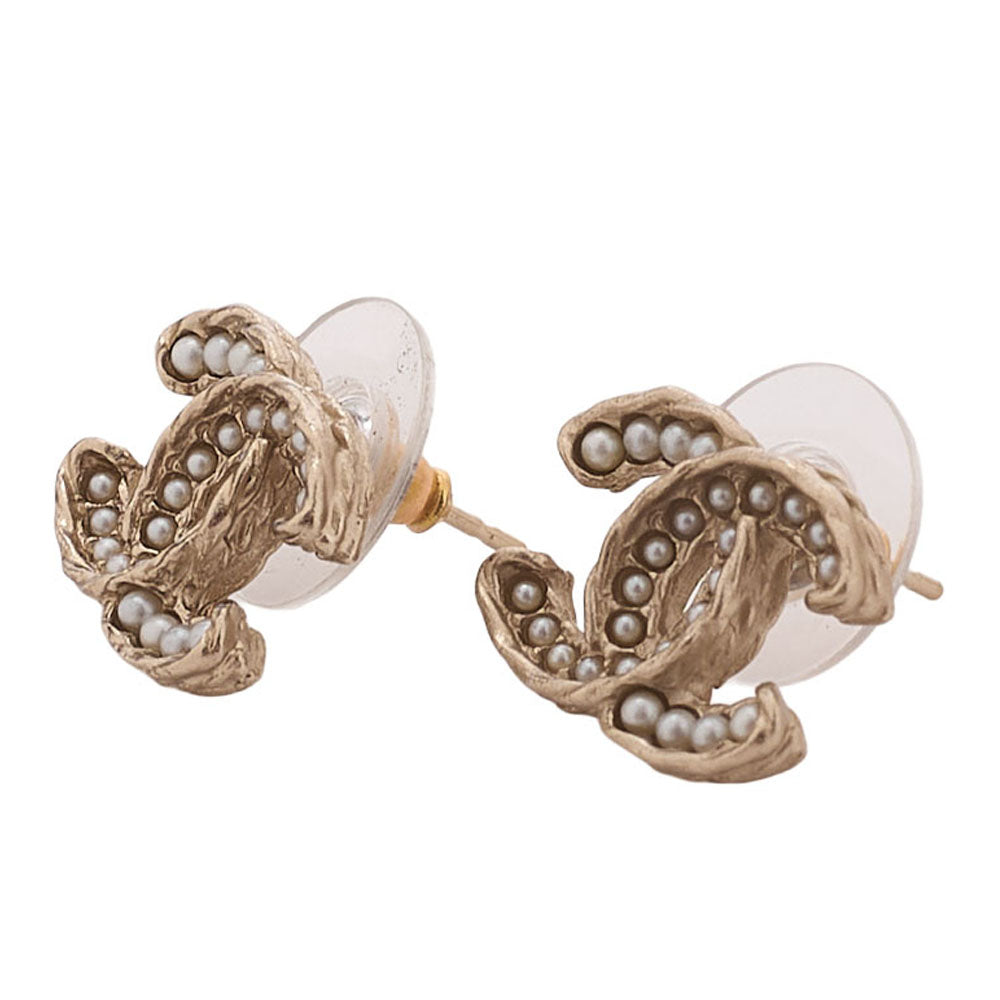 CHANEL Coco Mark Earrings A14B GP x Faux Pearl Gold Gold Plated-Tone Hardware, Pre-Owned
