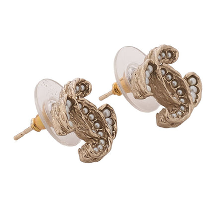 CHANEL Coco Mark Earrings A14B GP x Faux Pearl Gold Gold Plated-Tone Hardware, Pre-Owned