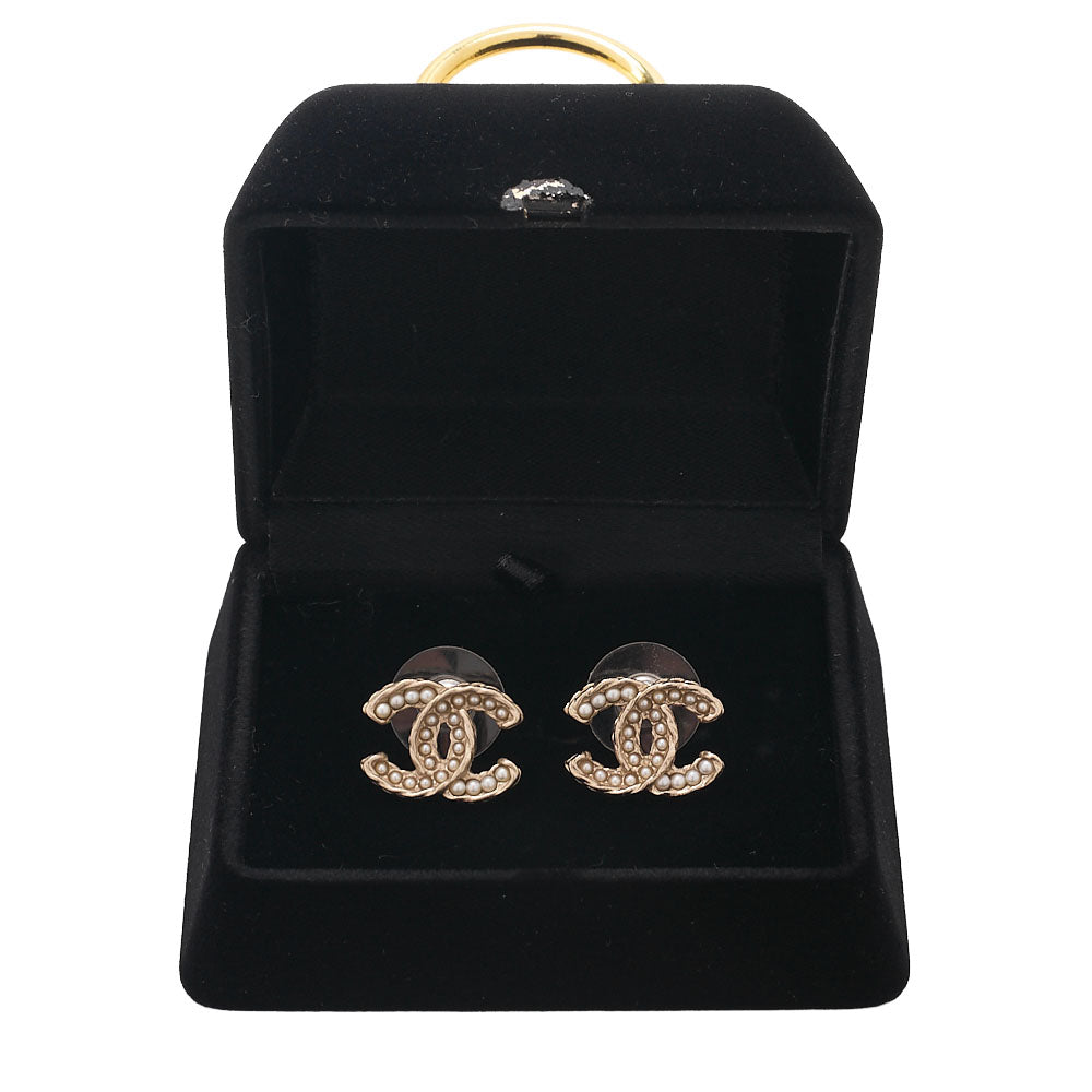 CHANEL Coco Mark Earrings A14B GP x Faux Pearl Gold Gold Plated-Tone Hardware, Pre-Owned