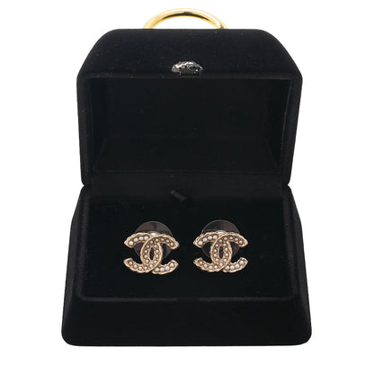 CHANEL Coco Mark Earrings A14B GP x Faux Pearl Gold Gold Plated-Tone Hardware, Pre-Owned