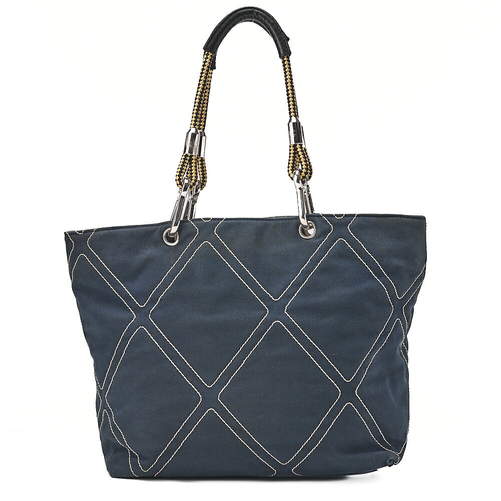 CHANEL Rope Tote Bag No.5 Charm Canvas x Lamb Navy x Black x Yellow Silver-Tone Hardware, Pre-Owned