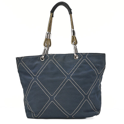 CHANEL Rope Tote Bag No.5 Charm Canvas x Lamb Navy x Black x Yellow Silver-Tone Hardware, Pre-Owned