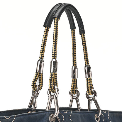 CHANEL Rope Tote Bag No.5 Charm Canvas x Lamb Navy x Black x Yellow Silver-Tone Hardware, Pre-Owned