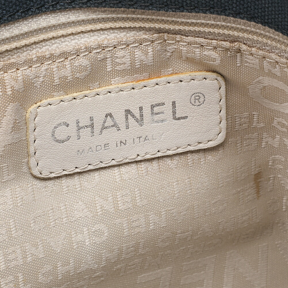 CHANEL Rope Tote Bag No.5 Charm Canvas x Lamb Navy x Black x Yellow Silver-Tone Hardware, Pre-Owned