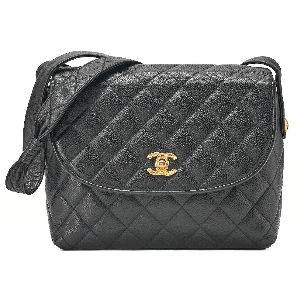 CHANEL Caviar Skin Biju Coco Mark Round Flap One-Shoulder Bag Black Gold-Tone Hardware, Pre-Owned