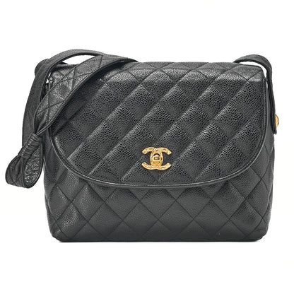 CHANEL Caviar Skin Biju Coco Mark Round Flap One-Shoulder Bag Black Gold-Tone Hardware, Pre-Owned