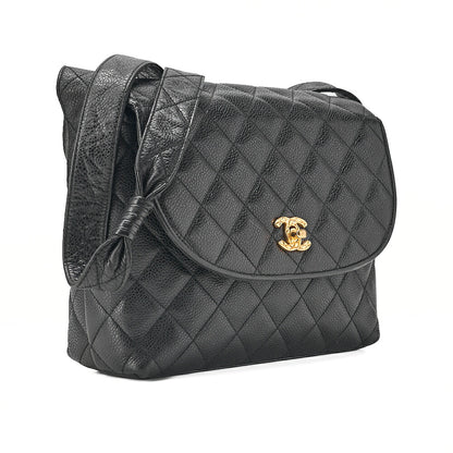 CHANEL Caviar Skin Biju Coco Mark Round Flap One-Shoulder Bag Black Gold-Tone Hardware, Pre-Owned