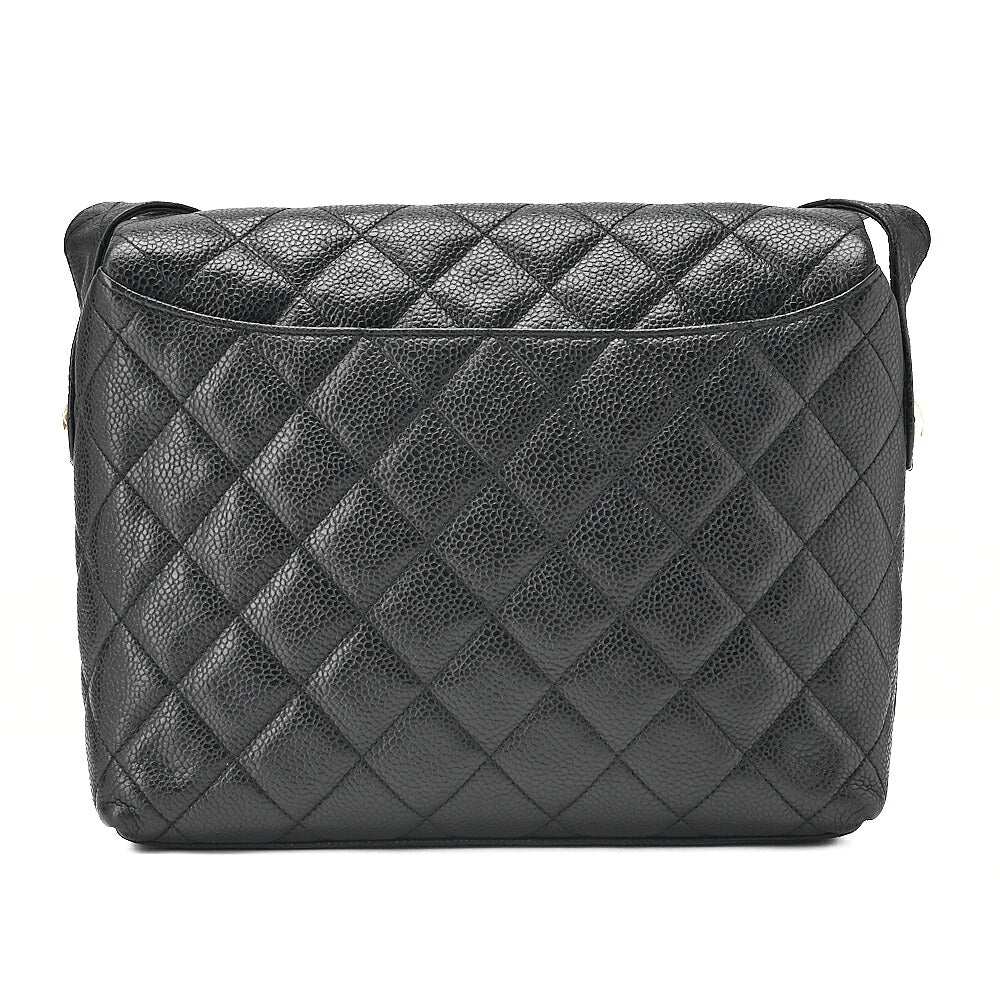 CHANEL Caviar Skin Biju Coco Mark Round Flap One-Shoulder Bag Black Gold-Tone Hardware, Pre-Owned