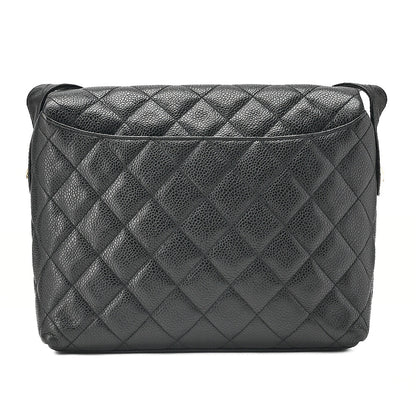 CHANEL Caviar Skin Biju Coco Mark Round Flap One-Shoulder Bag Black Gold-Tone Hardware, Pre-Owned