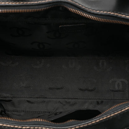 CHANEL Coco Mark Wild Stitch Handbag Calfskin Black Silver-Tone Hardware, Pre-Owned