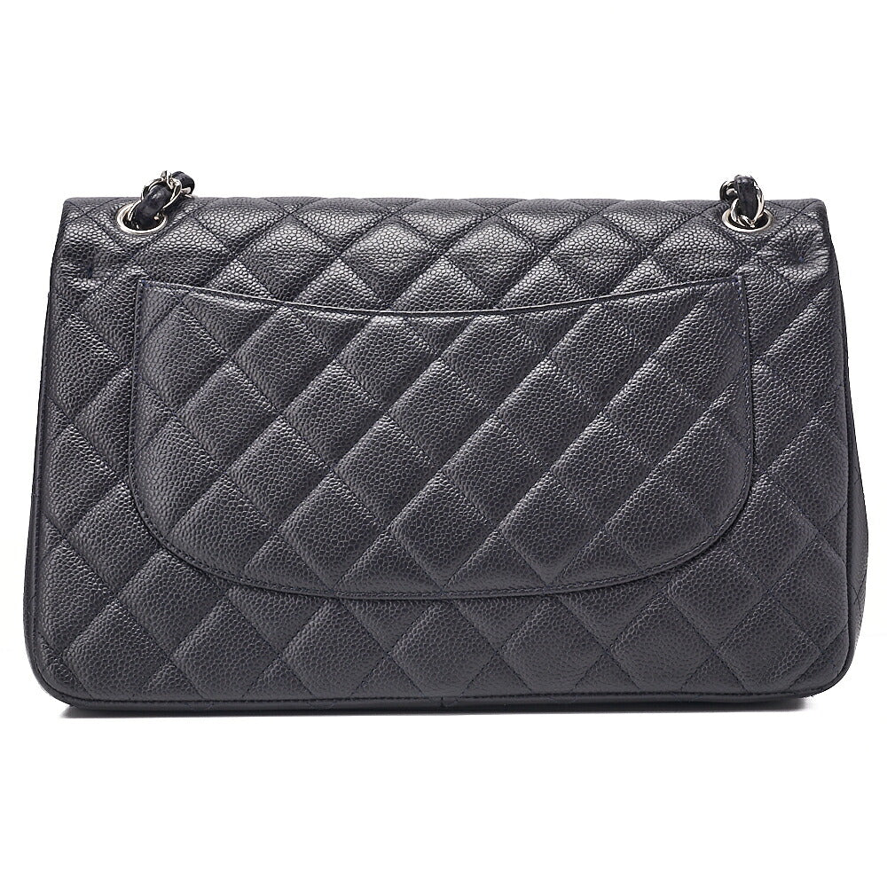 CHANEL Caviar Skin Deka Matelasse 30cm Double Flap Chain Shoulder Bag Purple Silver-Tone Hardware, Pre-Owned