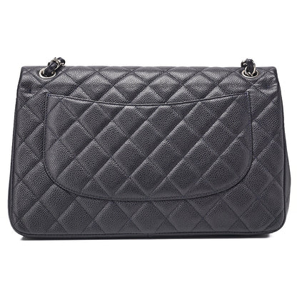 CHANEL Caviar Skin Deka Matelasse 30cm Double Flap Chain Shoulder Bag Purple Silver-Tone Hardware, Pre-Owned