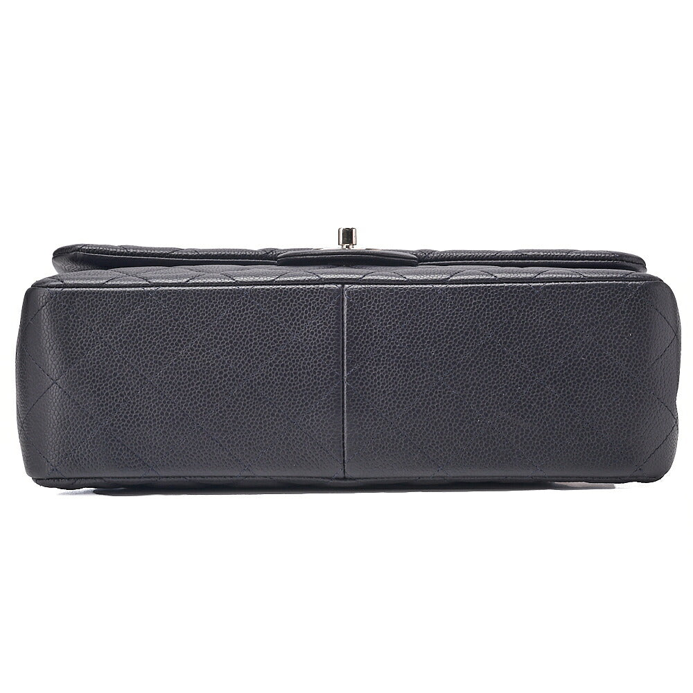 CHANEL Caviar Skin Deka Matelasse 30cm Double Flap Chain Shoulder Bag Purple Silver-Tone Hardware, Pre-Owned
