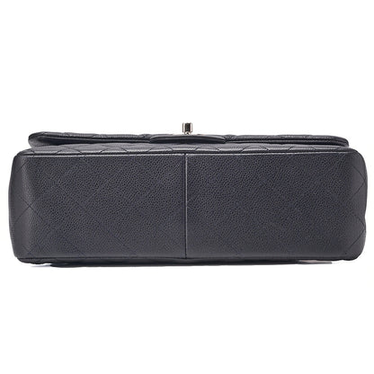 CHANEL Caviar Skin Deka Matelasse 30cm Double Flap Chain Shoulder Bag Purple Silver-Tone Hardware, Pre-Owned