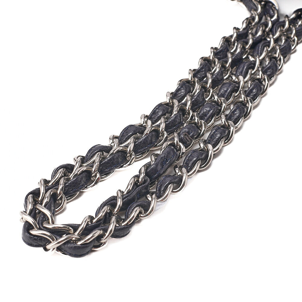 CHANEL Caviar Skin Deka Matelasse 30cm Double Flap Chain Shoulder Bag Purple Silver-Tone Hardware, Pre-Owned