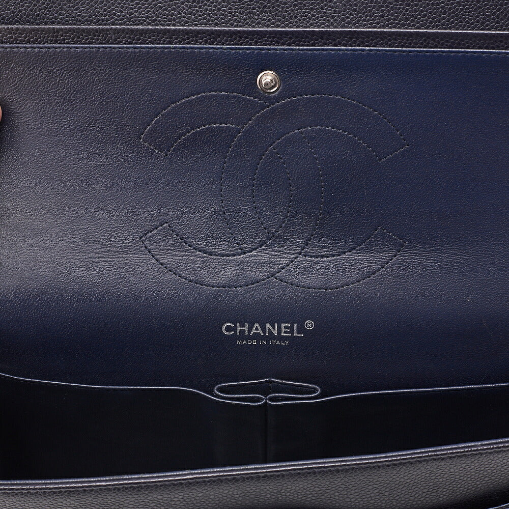 CHANEL Caviar Skin Deka Matelasse 30cm Double Flap Chain Shoulder Bag Purple Silver-Tone Hardware, Pre-Owned