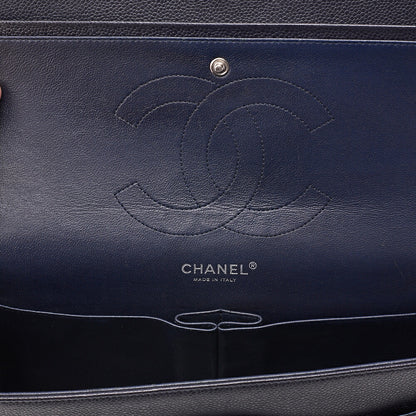 CHANEL Caviar Skin Deka Matelasse 30cm Double Flap Chain Shoulder Bag Purple Silver-Tone Hardware, Pre-Owned