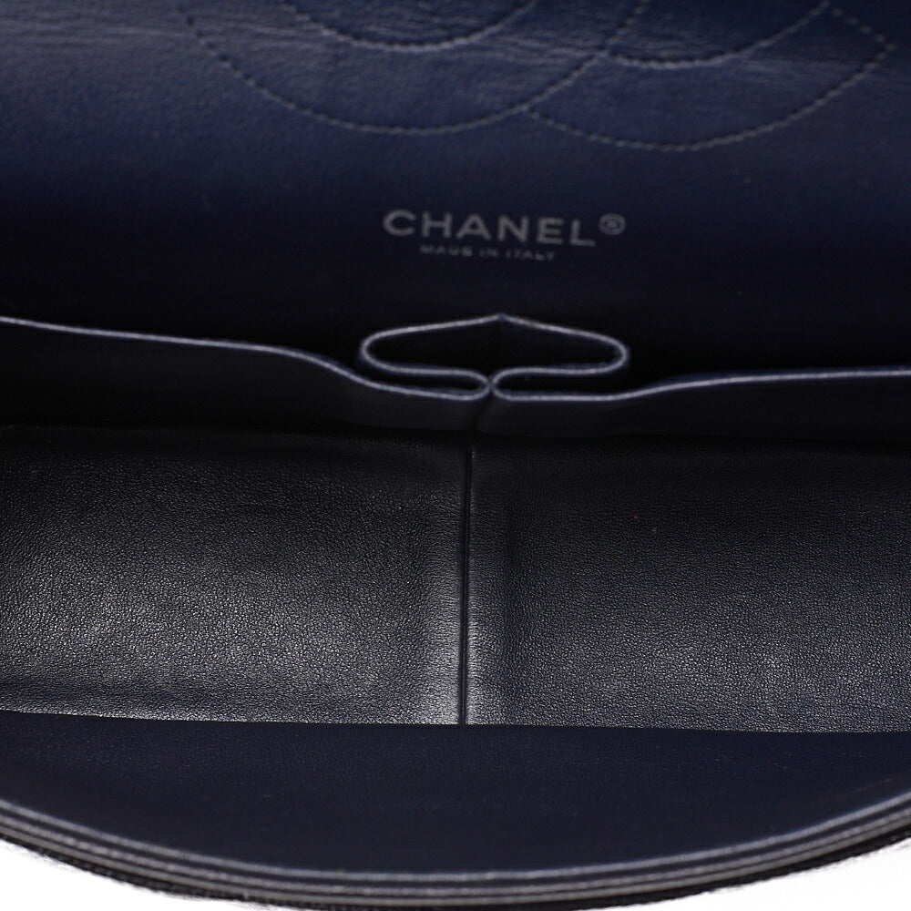 CHANEL Caviar Skin Deka Matelasse 30cm Double Flap Chain Shoulder Bag Purple Silver-Tone Hardware, Pre-Owned