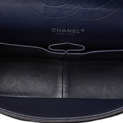 CHANEL Caviar Skin Deka Matelasse 30cm Double Flap Chain Shoulder Bag Purple Silver-Tone Hardware, Pre-Owned