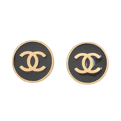 CHANEL Coco Mark 01P Earrings Enamel x GP Gold-Tone Hardware, Pre-Owned