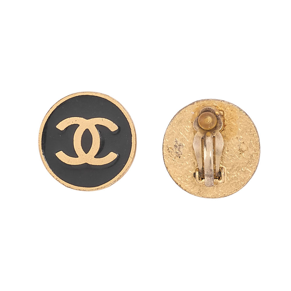 CHANEL Coco Mark 01P Earrings Enamel x GP Gold-Tone Hardware, Pre-Owned