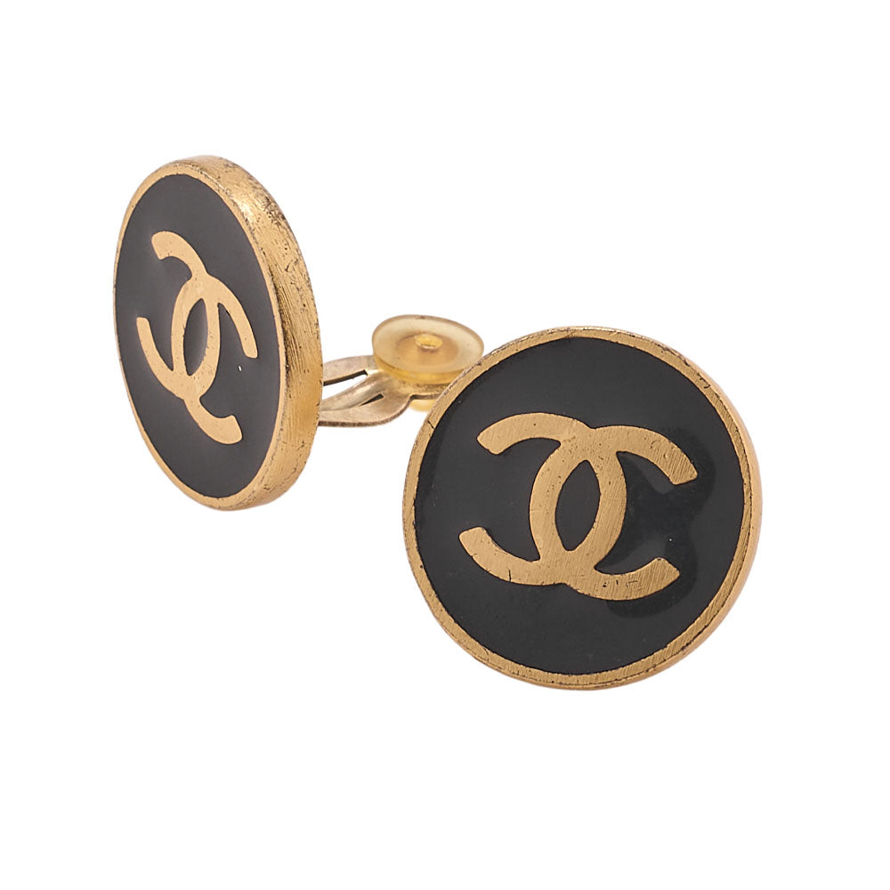 CHANEL Coco Mark 01P Earrings Enamel x GP Gold-Tone Hardware, Pre-Owned