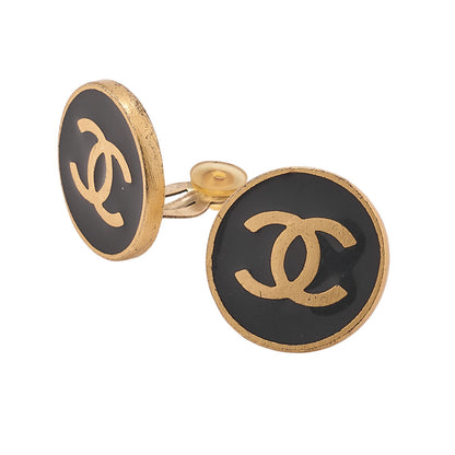 CHANEL Coco Mark 01P Earrings Enamel x GP Gold-Tone Hardware, Pre-Owned
