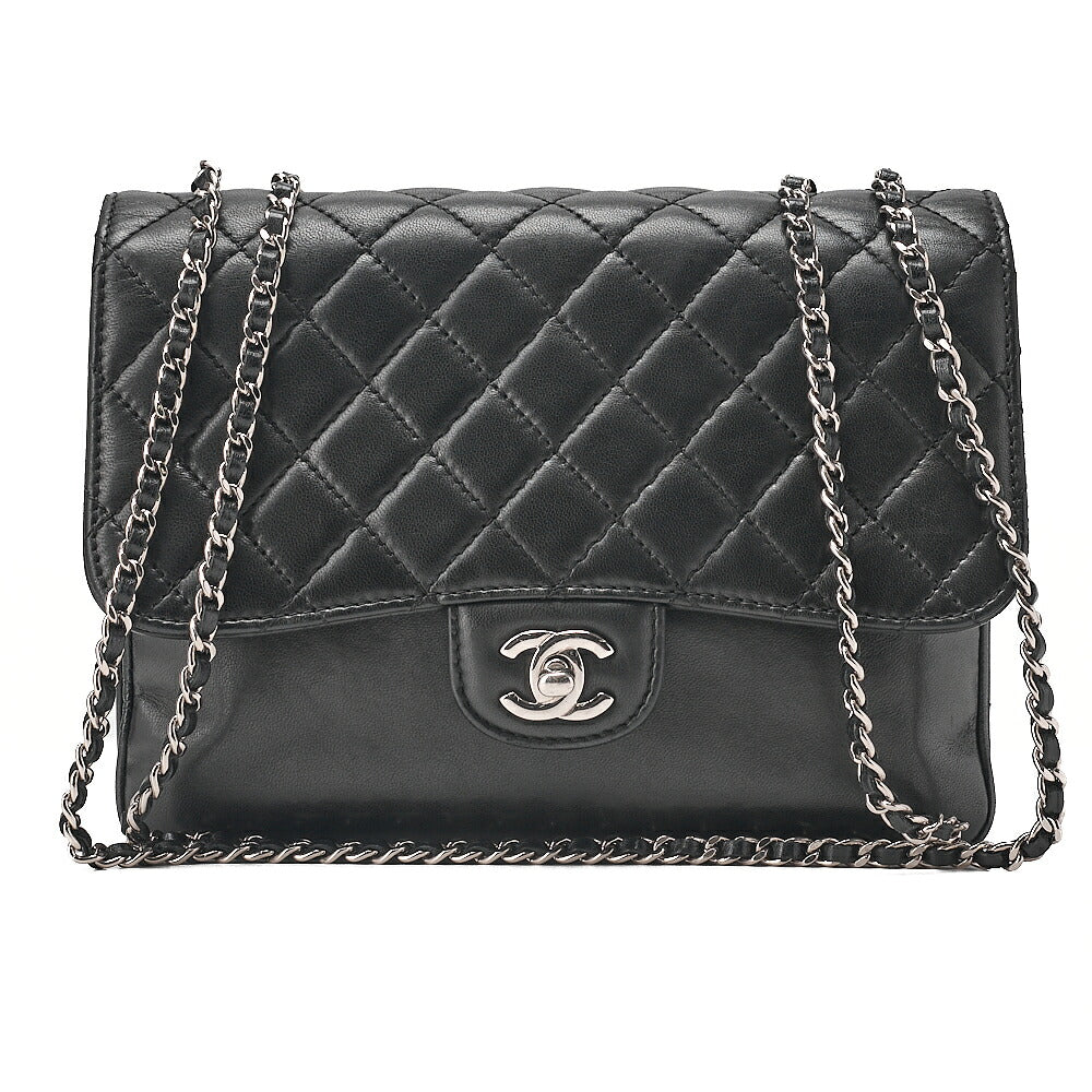 CHANEL Matelasse Turn Lock Single Flap Chain Shoulder Lambskin Black Silver-Tone Hardware, Pre-Owned