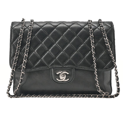 CHANEL Matelasse Turn Lock Single Flap Chain Shoulder Lambskin Black Silver-Tone Hardware, Pre-Owned