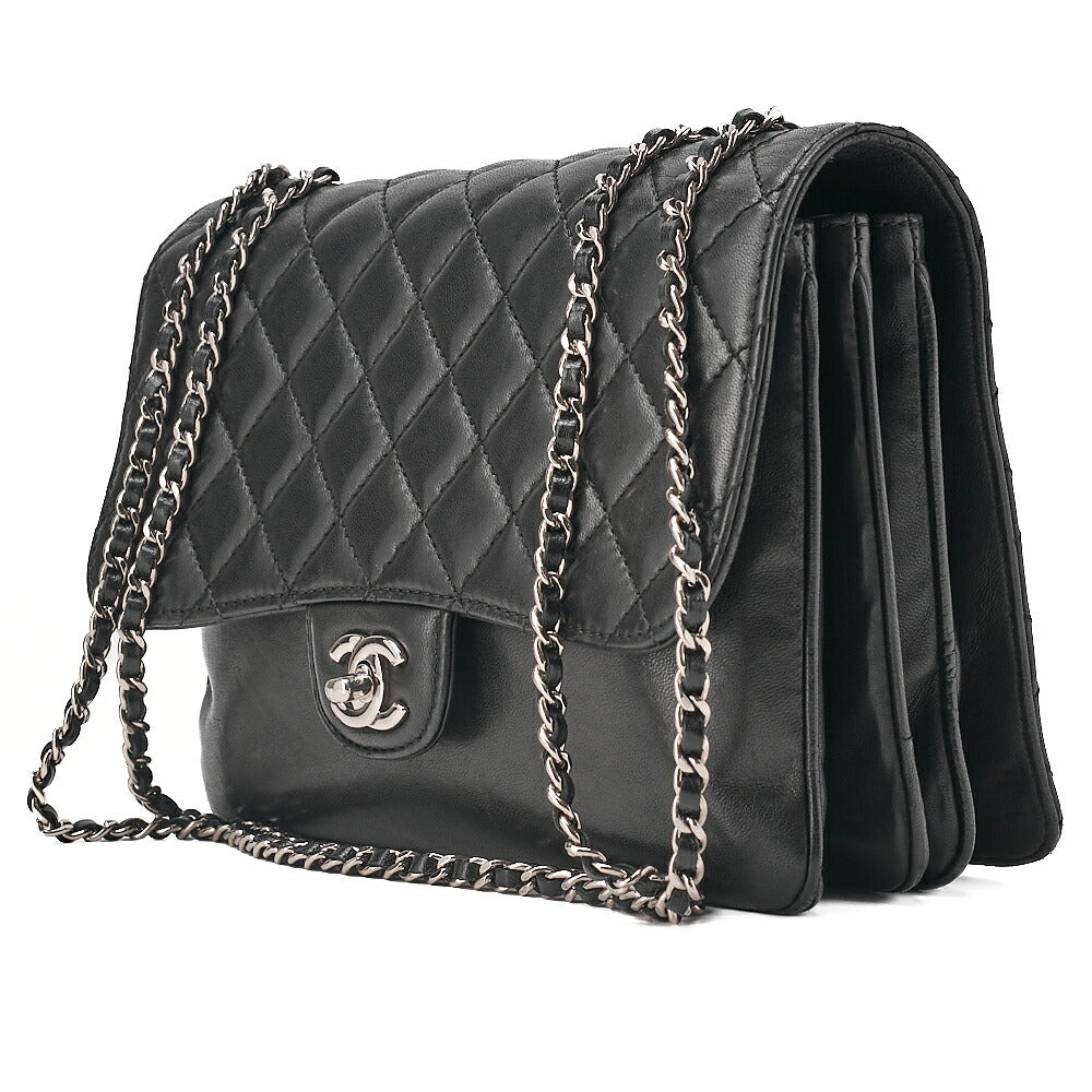 CHANEL Matelasse Turn Lock Single Flap Chain Shoulder Lambskin Black Silver-Tone Hardware, Pre-Owned