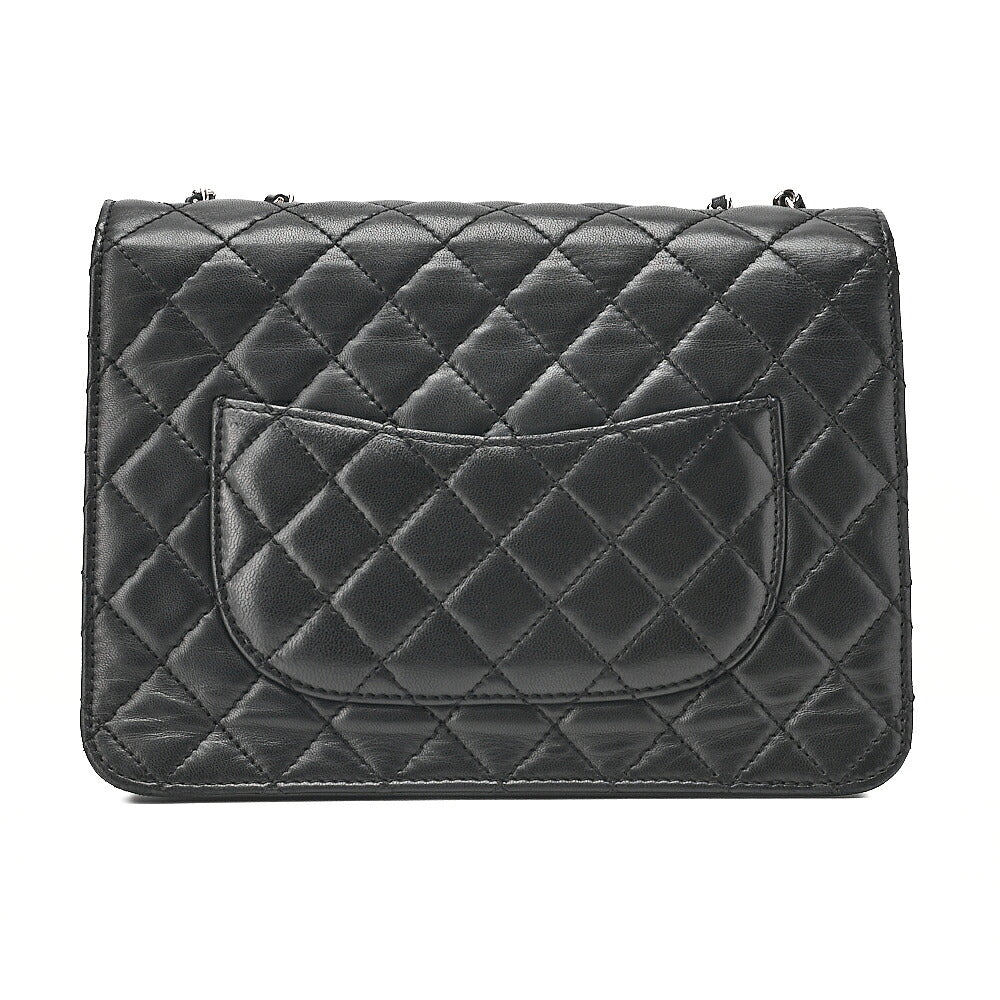 CHANEL Matelasse Turn Lock Single Flap Chain Shoulder Lambskin Black Silver-Tone Hardware, Pre-Owned