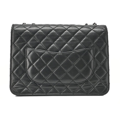 CHANEL Matelasse Turn Lock Single Flap Chain Shoulder Lambskin Black Silver-Tone Hardware, Pre-Owned
